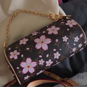 Floral Patterned Brown DHG barrel mini bag